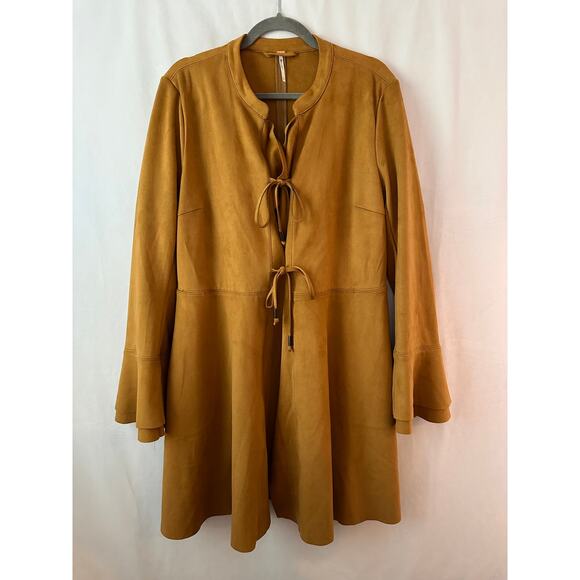 Free People Faux Suede Meadow Jacket Boho Bell Sleeves Carmel Brown Medium - Picture 10 of 12